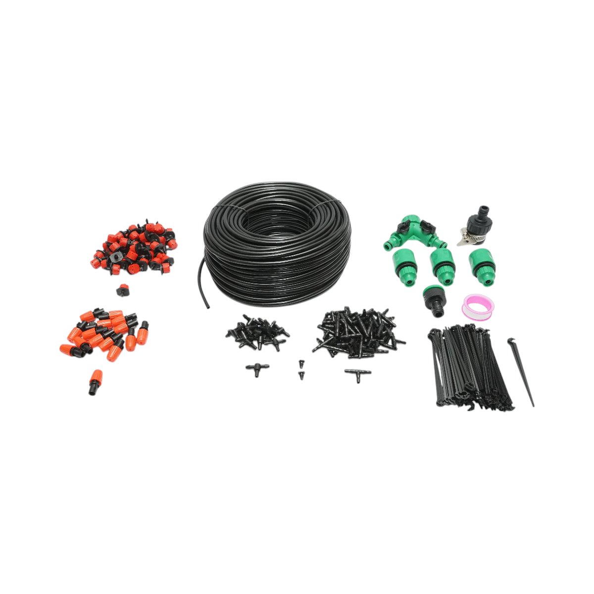 Kit complet irigare prin picurare si pulverizare cu furtun 50m, duze, conectori, tije de fixare 201 piese